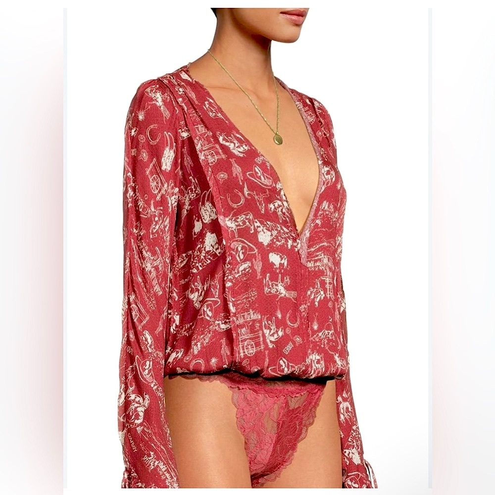 FREE PEOPLE Everything's Rosy Bodysuit / Western Print - NWOT